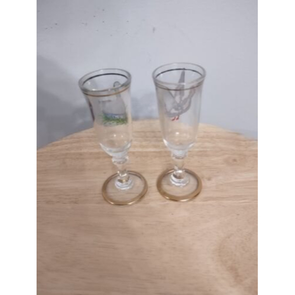 Handpainted Ducks Geese Shot Glasses Set of 2 Glasses Gold Trim - Picture 4 of 6